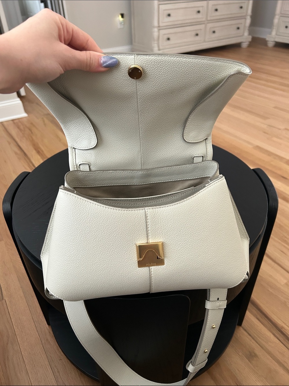 Polene Cream Pebbled Leather Top-Handle Satchel - Picture 5 of 6